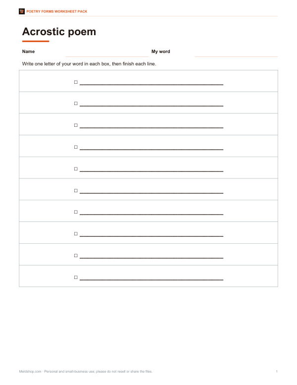 Preview of Printable Acrostic Poem Worksheet
