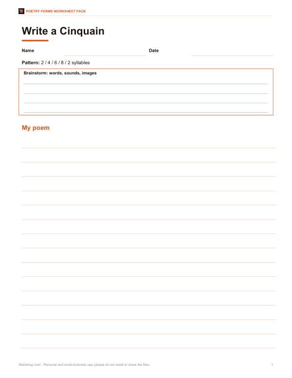 Preview of Printable Cinquain Worksheet