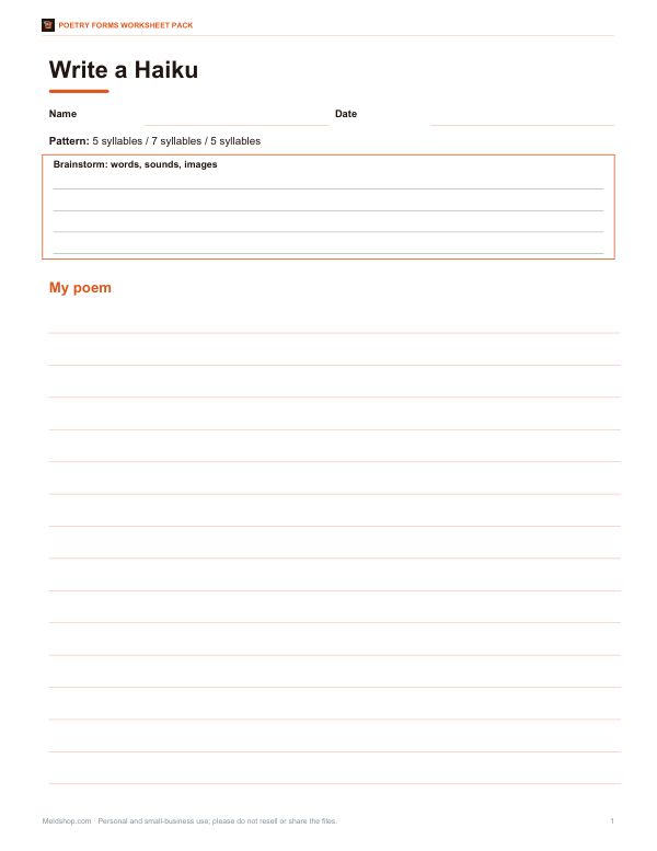 Preview of Printable Haiku Worksheet