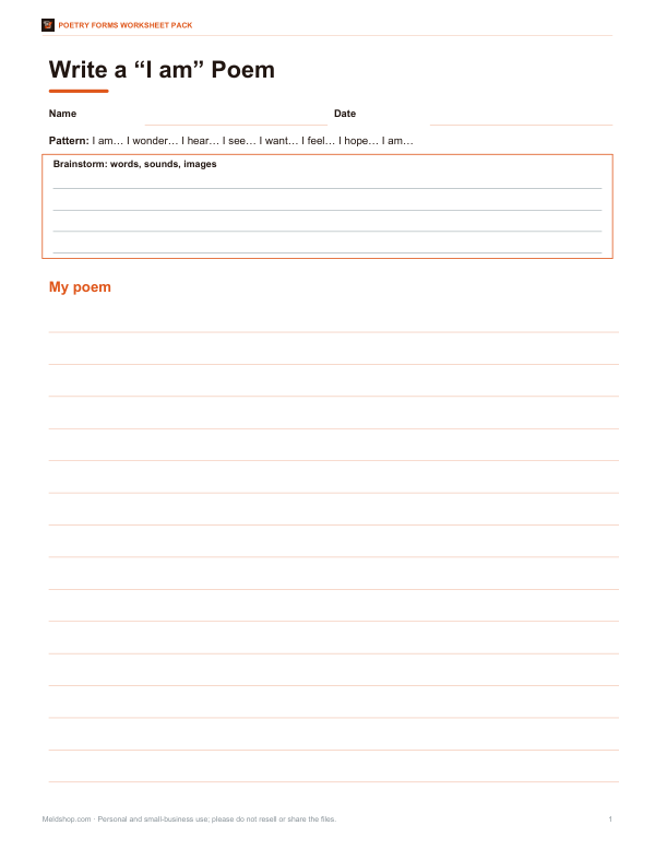 Preview of Printable I Am Poem Worksheet