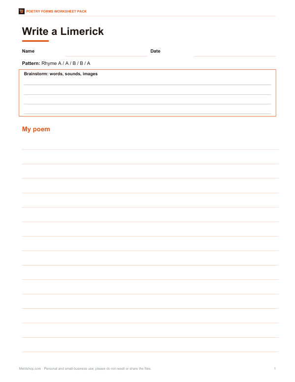 Preview of Printable Limerick Worksheet